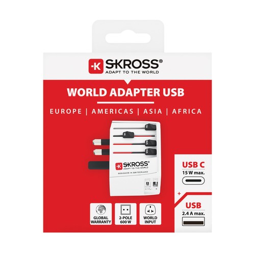 SKROSS World Travel Adapter MUV 2-pole with USB A and C