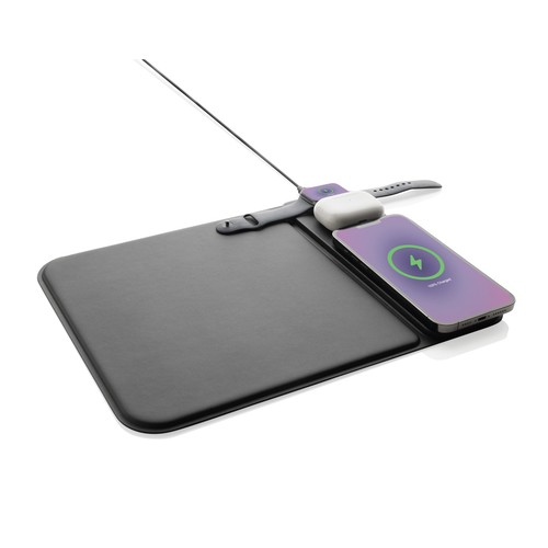 Swiss peak RCS recycled PU 15W 3 in 1 charging mousepad