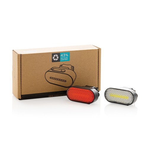 Lumino RCS recycled plastic USB re-chargeable bike light set