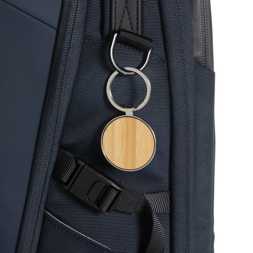 RCS recycled zinc alloy round keychain with bamboo