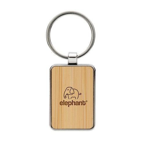 RCS recycled zinc alloy rectangle keychain with bamboo