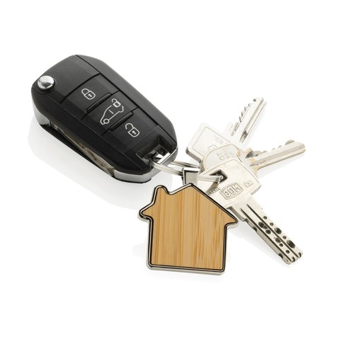 RCS recycled zinc alloy house keychain with bamboo