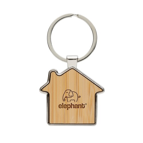 RCS recycled zinc alloy house keychain with bamboo