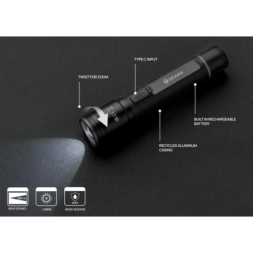 Gear X RCS recycled aluminum USB-rechargeable torch