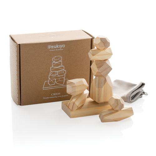 Ukiyo Crios wooden balancing rocks in pouch