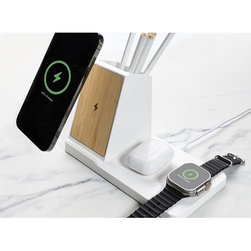 Ontario recycled plastic & bamboo 3-in-1 wireless charger