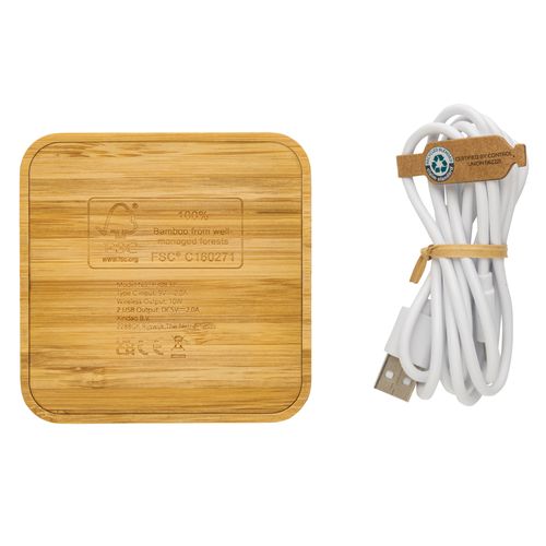 Bamboo 10W wireless charger with USB