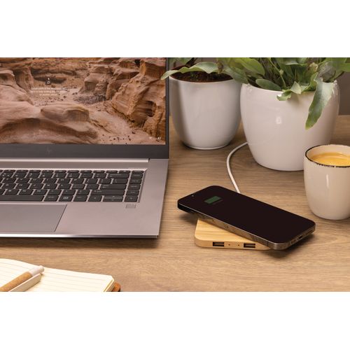 Bamboo 10W wireless charger with USB