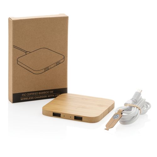 Bamboo 5W wireless charger with USB