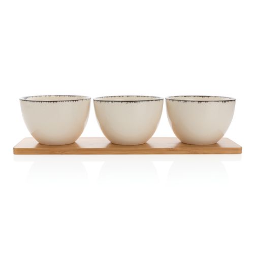 Ukiyo 3pc serving bowl set with bamboo tray