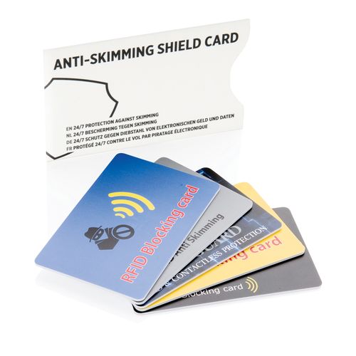 Anti-skimming RFID shield card with active jamming chip