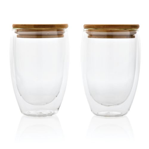 Double wall borosilicate glass with bamboo lid 350ml 2pc set