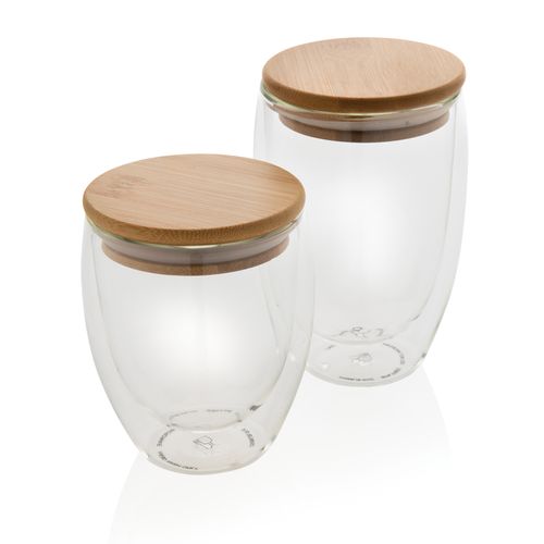 Double wall borosilicate glass with bamboo lid 350ml 2pc set