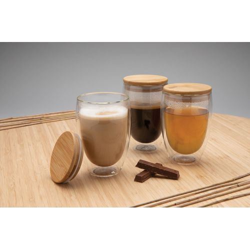 Double wall borosilicate glass with bamboo lid 350ml 2pc set