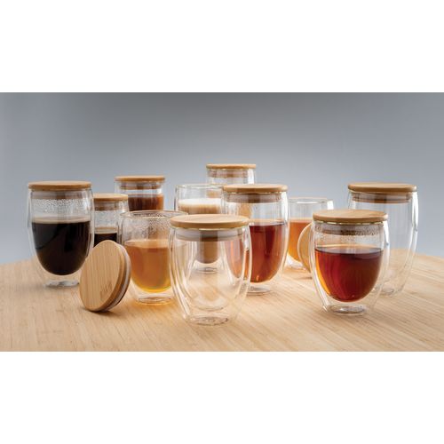 Double wall borosilicate glass with bamboo lid 350ml 2pc set