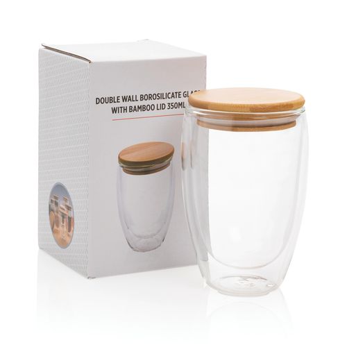 Double wall borosilicate glass with bamboo lid 350ml