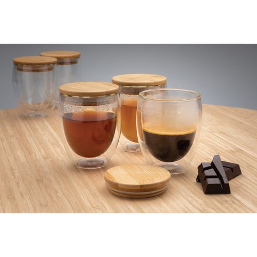 Double wall borosilicate glass with bamboo lid 250ml 2pc set