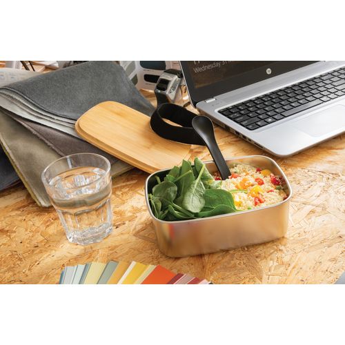 Stainless steel lunchbox with bamboo lid and spork