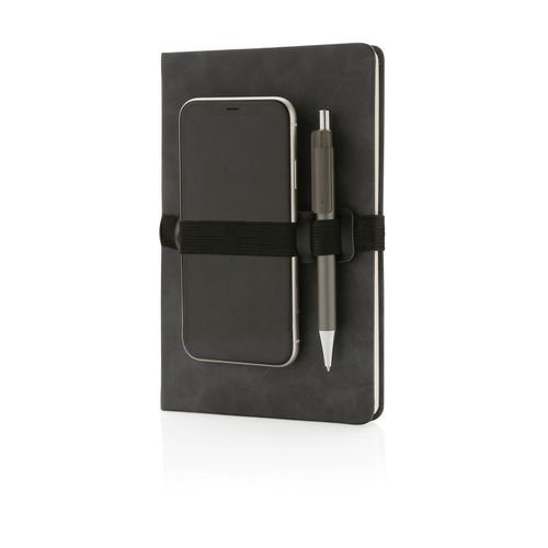 Deluxe hardcover PU notebook A5 with phone and pen holder