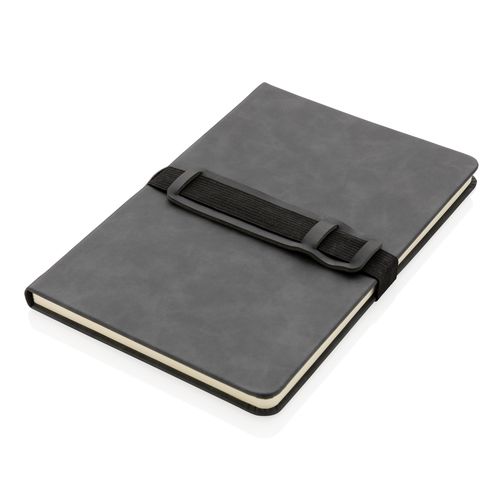 Deluxe hardcover PU notebook A5 with phone and pen holder