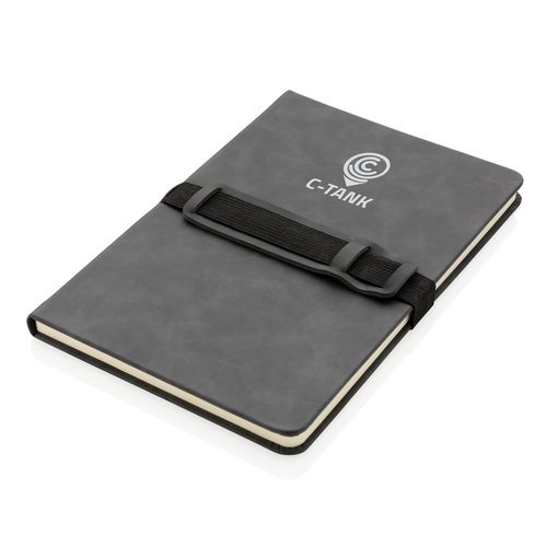 Deluxe hardcover PU notebook A5 with phone and pen holder