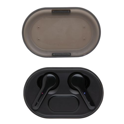 Light up logo TWS earbuds in charging case