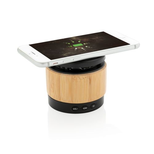 Bamboo wireless charger speaker