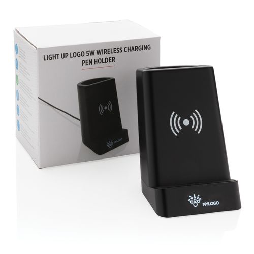 Light up logo 5W wireless charging pen holder