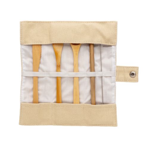 Reusable bamboo travel cutlery set