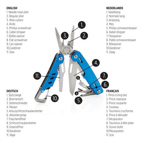 Solid multitool with carabiner