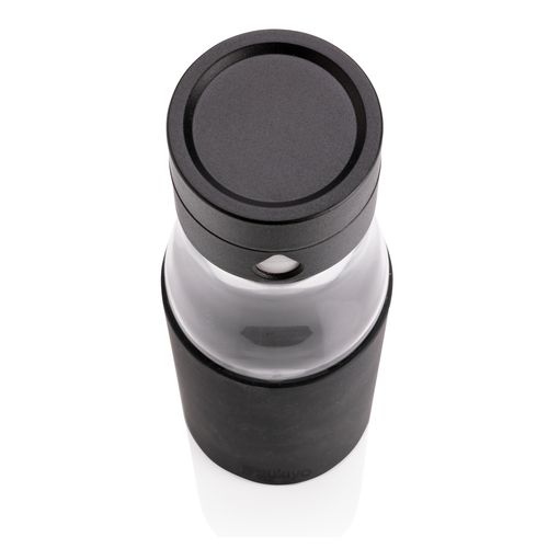 Ukiyo glass hydration tracking bottle with sleeve