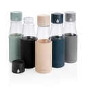 Ukiyo glass hydration tracking bottle with sleeve