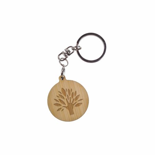 Key Ring Bamboo Round 32 mm, Engraving