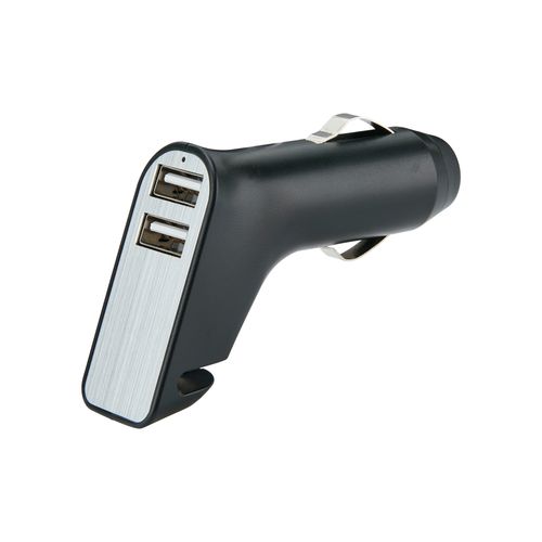 Dual port car charger with belt cutter and hammer