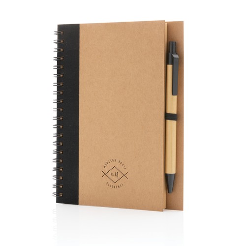 Kraft spiral notebook with pen