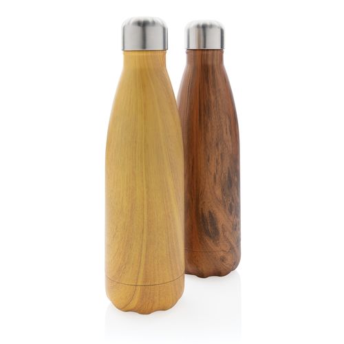 Vacuum insulated stainless steel bottle with wood print