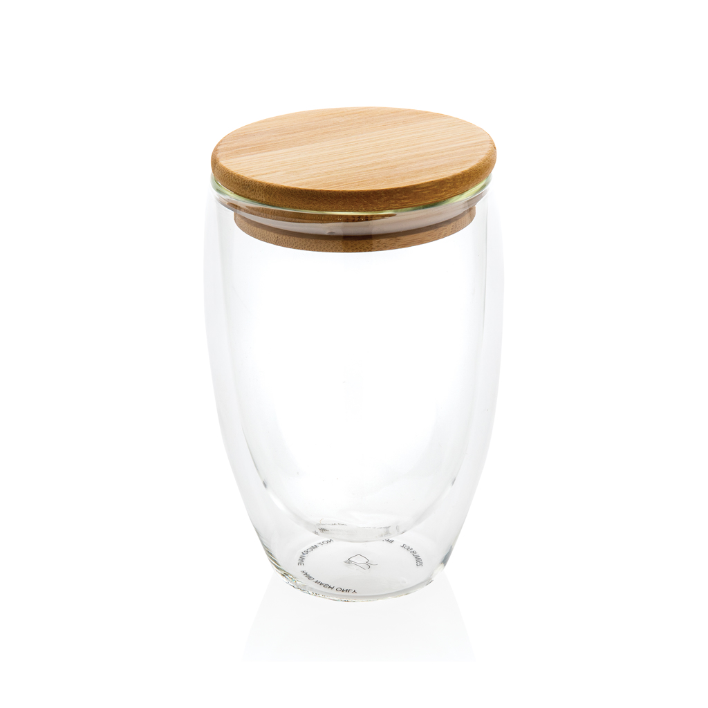 Dubbelwandig borosilicaatglas met bamboe deksel 350ml