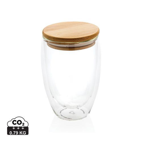 Dubbelwandig borosilicaatglas met bamboe deksel 350ml