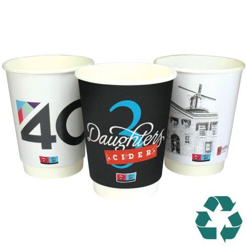 Recyclebare Dubbelwandige Papieren Beker - Full Colour (12oz/340ml)