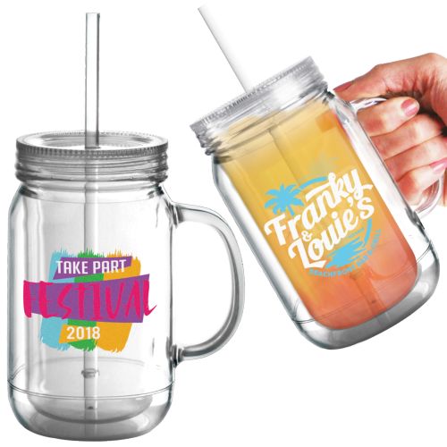 Reusable Plastic Mason Drinking Jar (600ml/20oz)