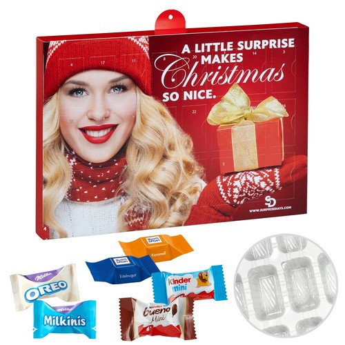Premium Gift Adventskalender met Ritter Sport Choco Cubes, Milka Favourites Mix, Kinder Chocolate Mini & Kinder bueno Mini Mix