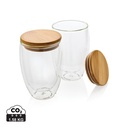 Dubbelwandig borosilicaatglas met bamboe deksel 350ml set